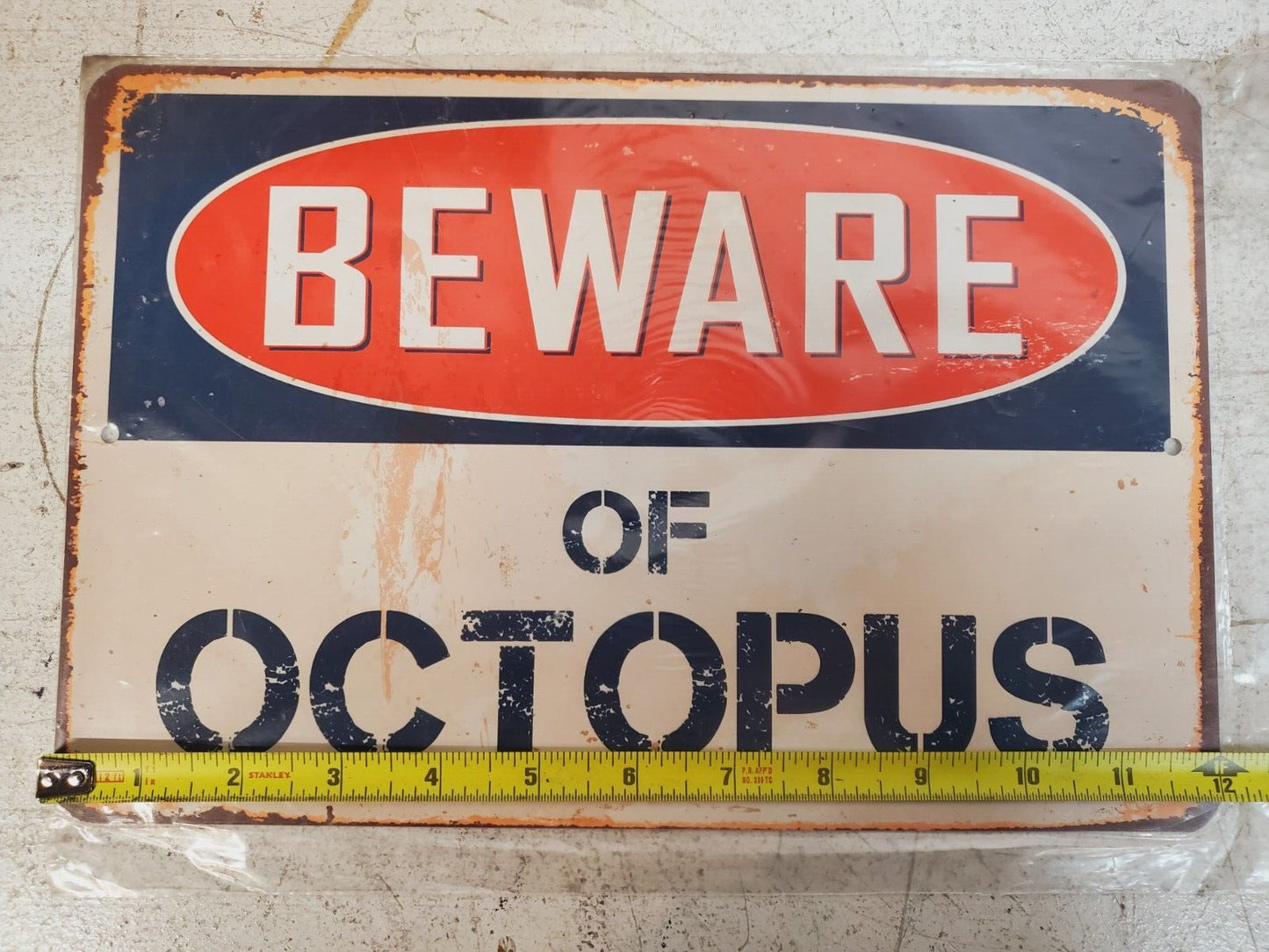 4 Qty  Beware of Octopus Chic Rustic Retro Signs 8"x12" (4 Qty)