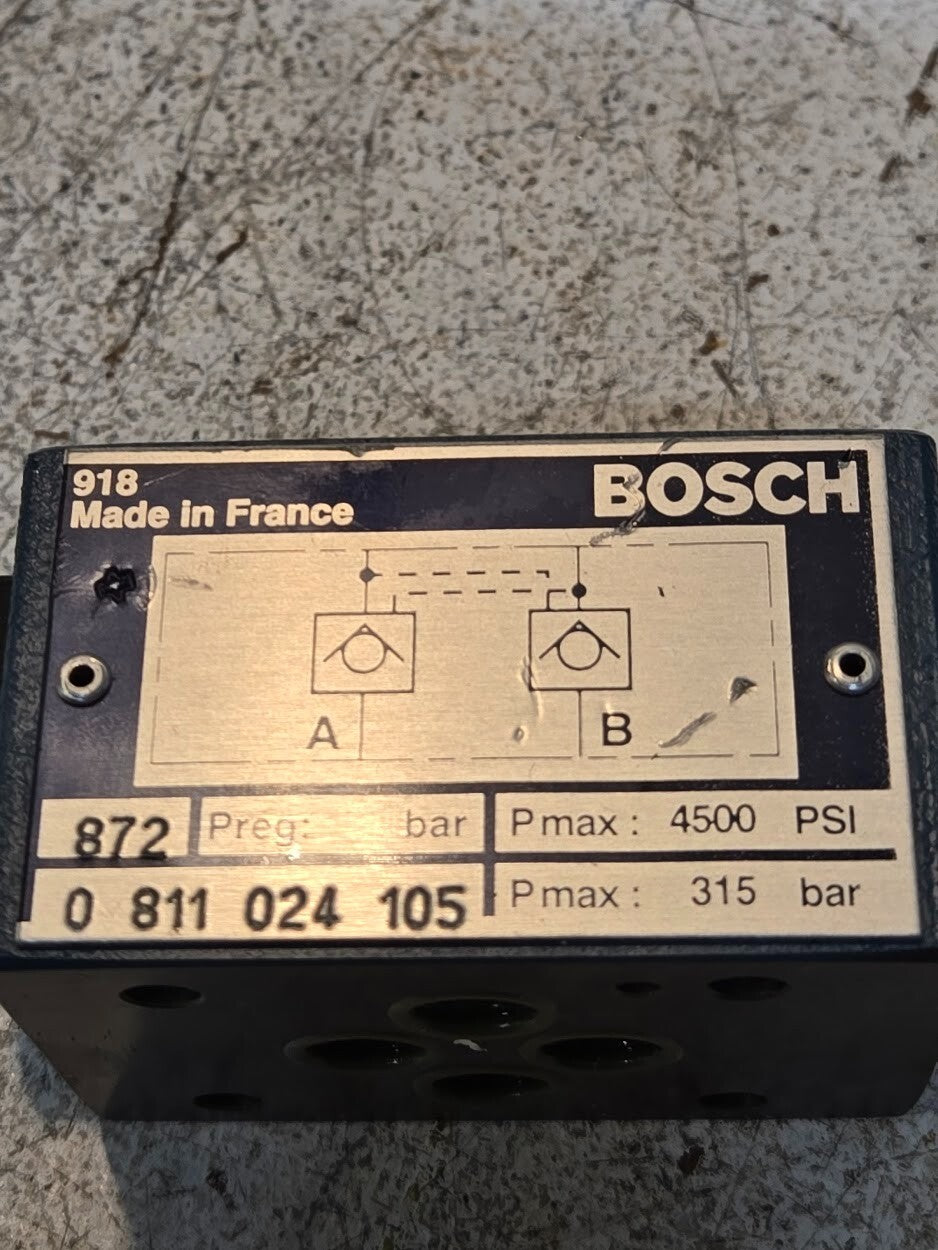 Bosch Manifold Check Valve 0 811 024 105 | 872 | Max Pressure 4500 PSI 315 Bar