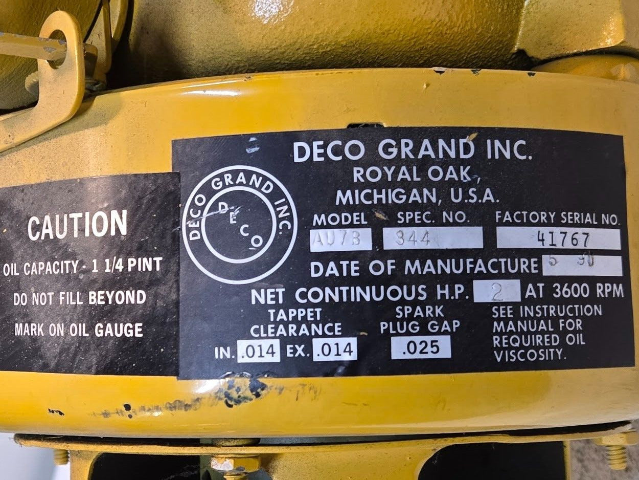 Deco Grand A073 2 HP Engine | Spec. No. 344 | Factory Serial No. 41767 | AA7-B