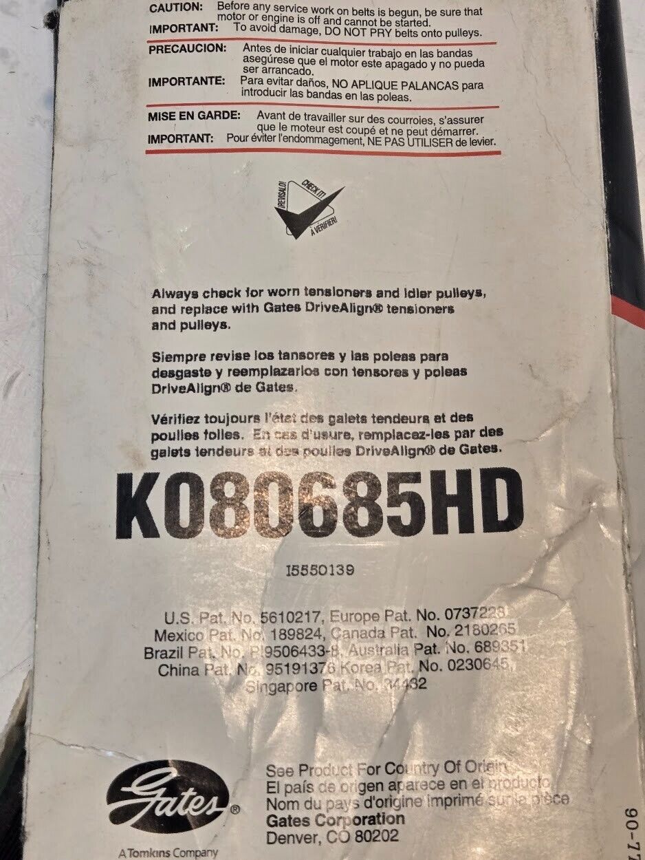 Gates Micro-V Belt K080685HD | 8PK1742 | 1-3/32" x 69-1/8" | 072053985849