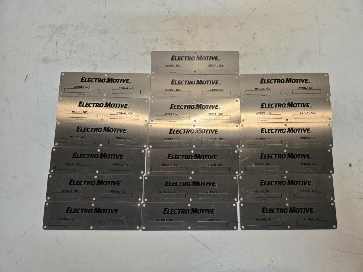 19 Quantity of Electromotive Nameplates 8227168-R | 5.5" x 1.5" (19 Quantity)