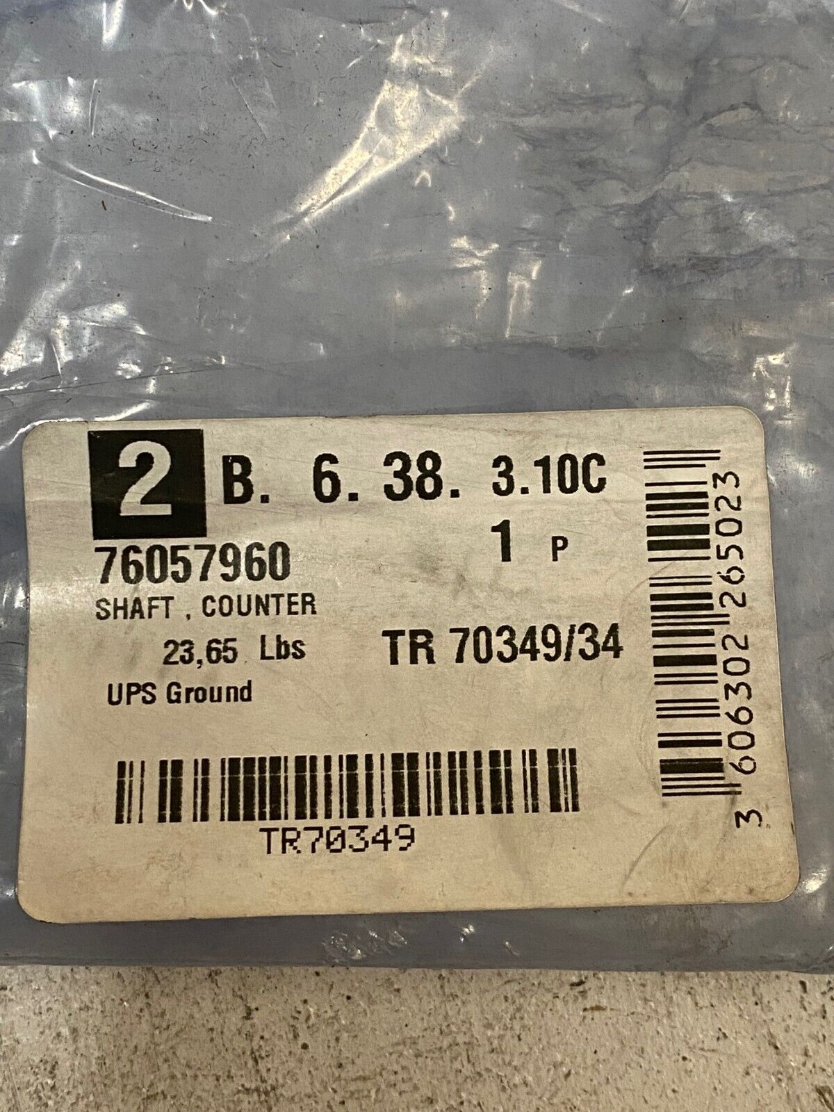 76057960 Counter Shaft TR70349/34 B.6.38.3.10C 2-1/2" Diameter