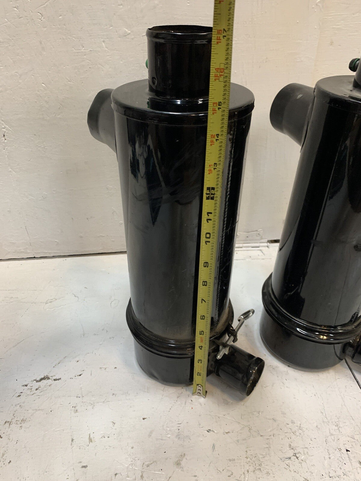 2 Donaldson Cyclopac Air Cleaners 5” Metal 2-1/2” & 2” Sleeves - Ends Bent