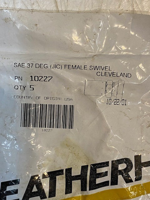 Bag of 5 Weatherhead SAE 37 DEG Hydraulic Female Swivel Fittings 10227
