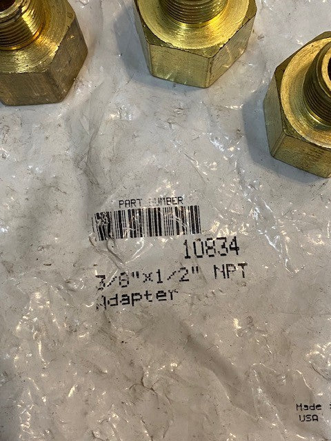 5 Quantity of Parker 10834 Brass Industrial Pipe Adapters 3/8"x 1/2" (5 Qty)
