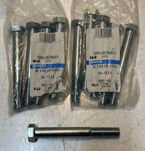 10 Quantity of Rockford 3/4-10x6 Grade 5 Hex Cap Screws R301-859 (2 Bags of 5)