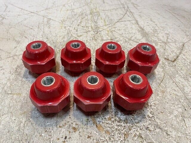 7 Quantity of Red Octogonal Insulators 11mm Bore 51mm OD 51mm Tall (7 Quantity)