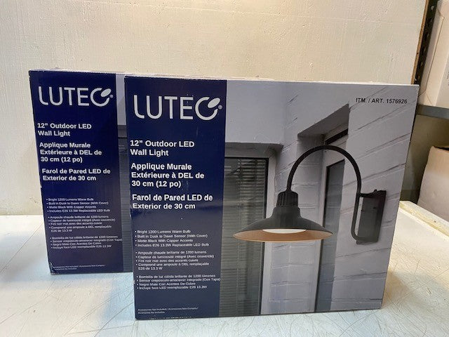 2 Quantity of Lutec 12" Outdoor LED Wall Light 1576926 | 1200 Lumens (2 Qty)