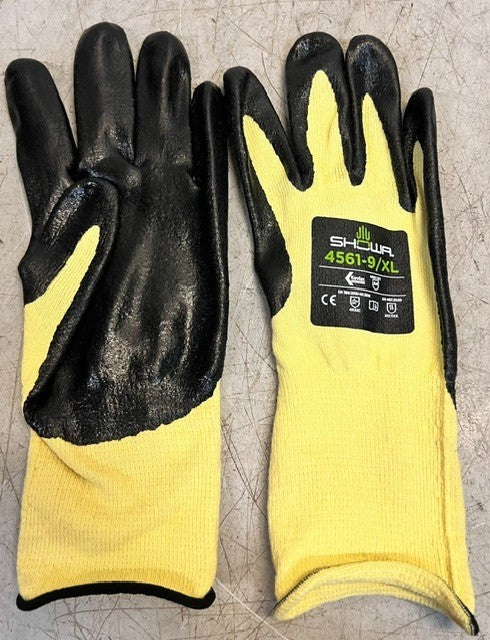 6 Quantity SHOWA Cut-Rresistant Gloves Size XL ANSI Cut A4 4561-9 Palm Dipped