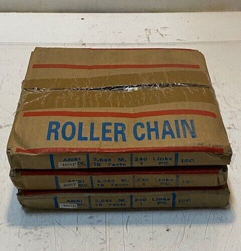 3 Quantity of Ansi Riv 40NP x 10Ft Roller Chains 240 Links (3 Quantity)
