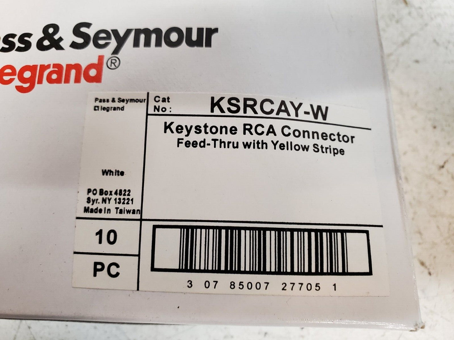 49 Qty of Pass & Seymour Keystone RCA Connector Feed-Thru KSRCAY-W (49 Qty)