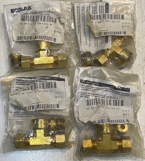 4 Qty of Ecolab Compression Tee Fittings TEE BR 5/8 x 1/8 FNPT BRS PK (4 Qty)