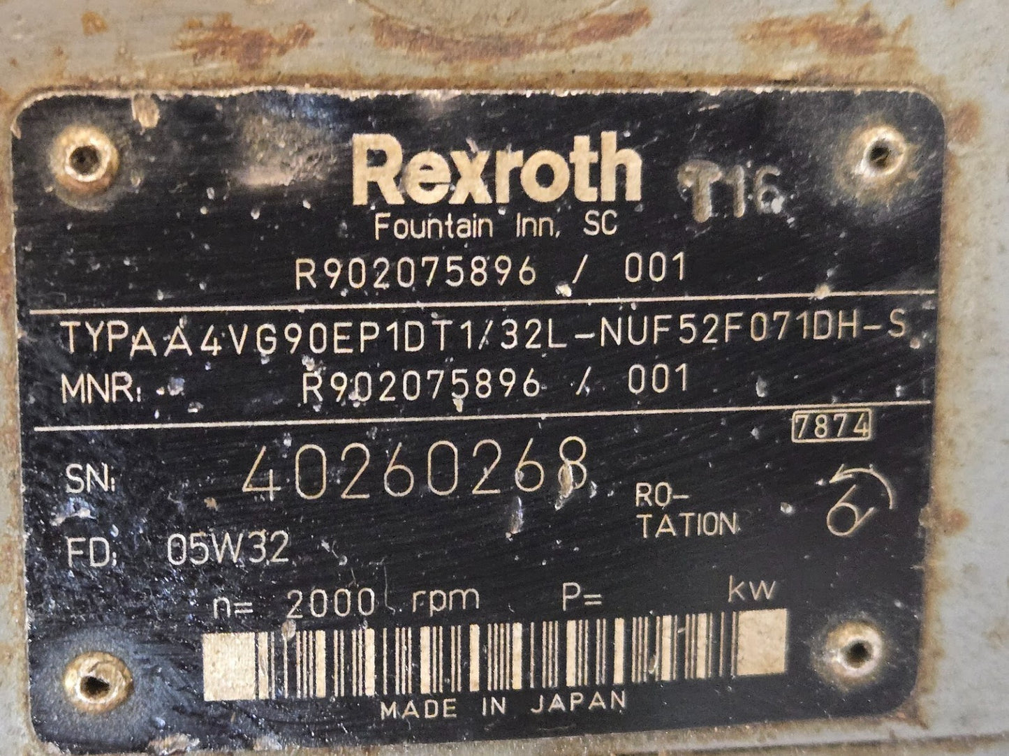 Rexroth Hydraulic Pump AA4VG90EP1DT1/32L-NUF52F071DH-S | R902075896/001 | 7874