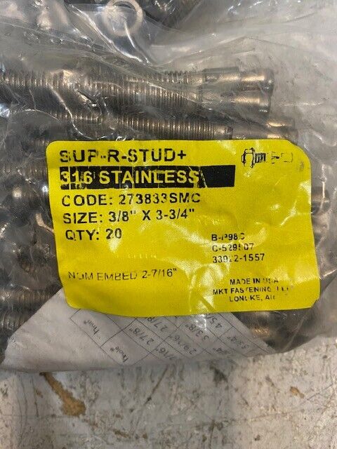 180 Qty of SUP-R-STUD+ 3/8" x 3-3/4" Wedge Anchors B-P98C (180 Qty)