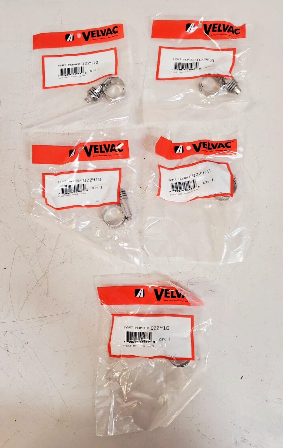 5 Quantity of Velvac Constant Torque Hose Clamps 022410 (5 Qty)