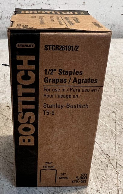 Lot Of 20 Boxes Of 5000 Bostitch 1/2in Staples For Stanley-Bostitch T5-6 M73348