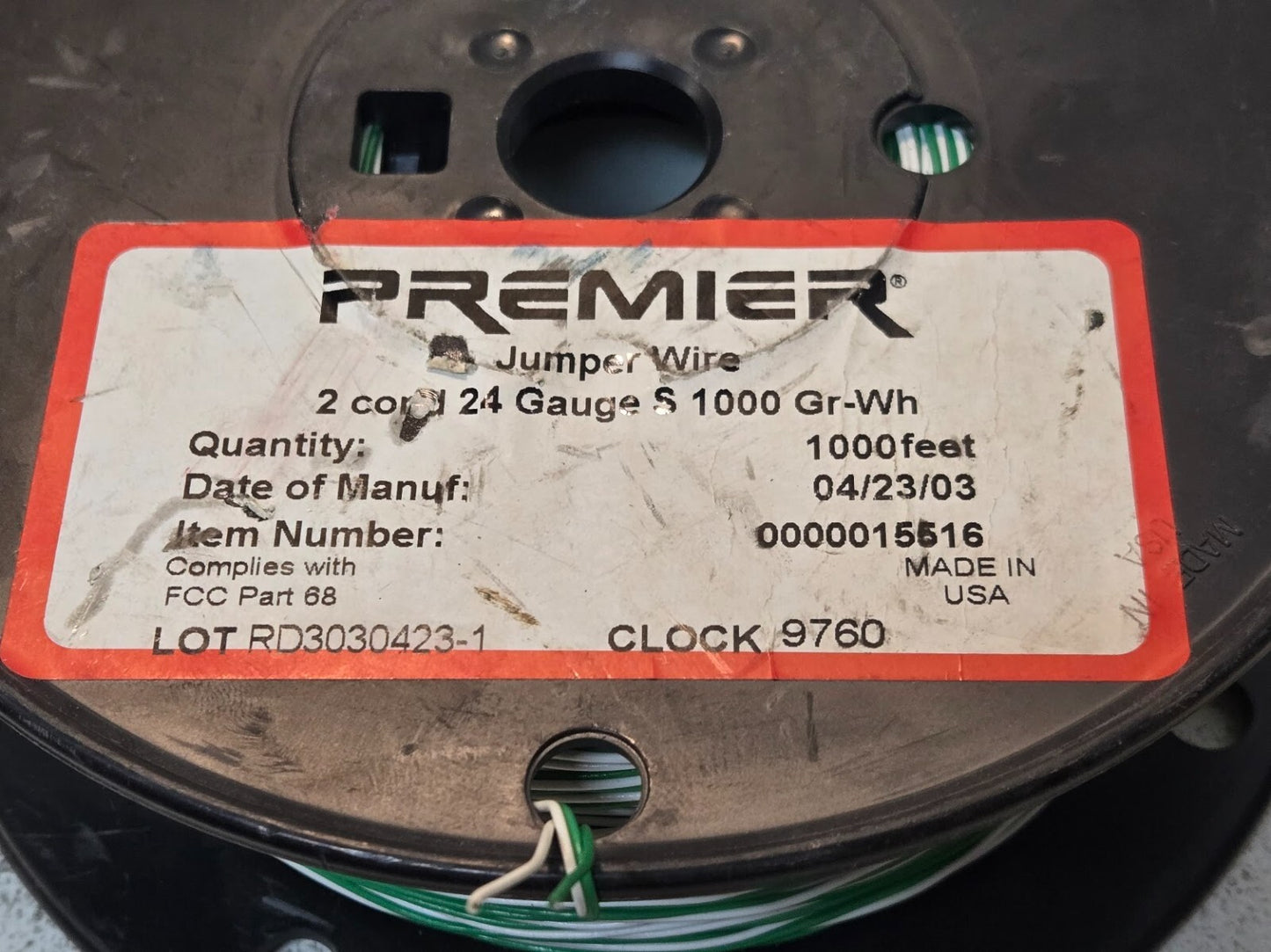 Premier Jumper Wire 2 Conductor 24 Gauge S 1000' Green-White | 0000015516