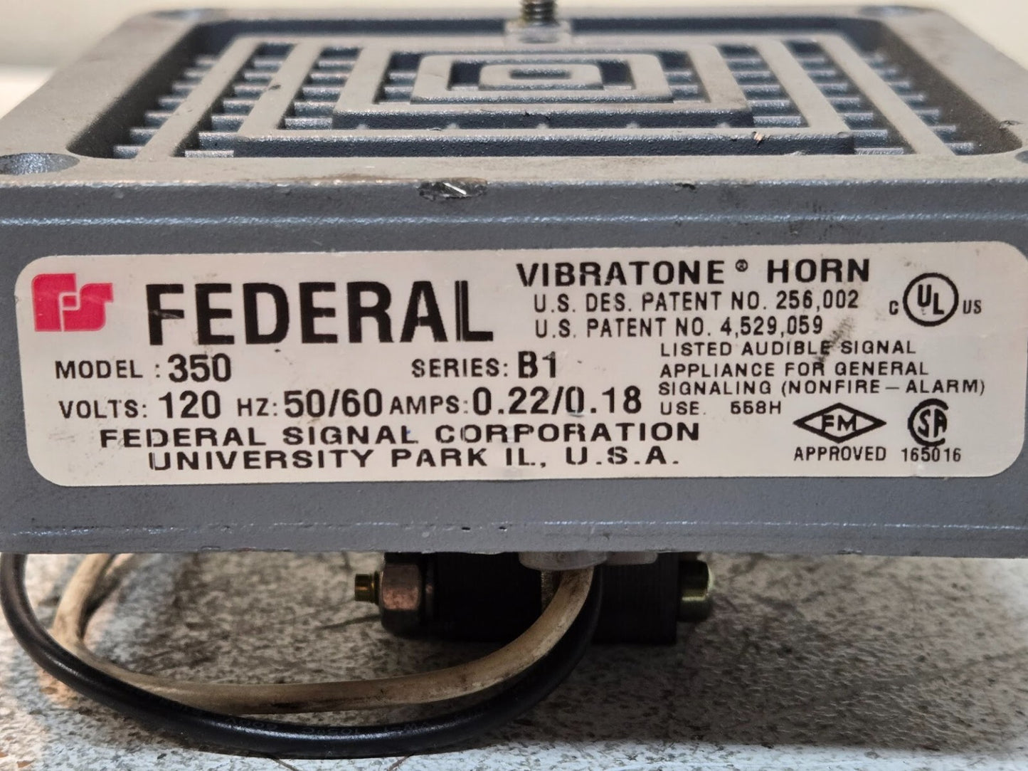 Federal Vibratone Horn Model 350 | Series B1 | 120 V | 50/60Hz | 0.22/0.18 A