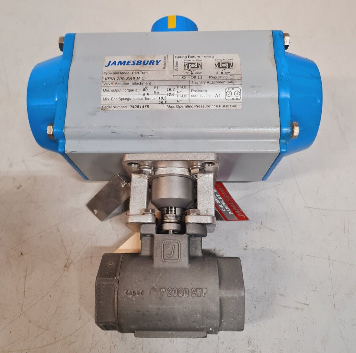 Jamesbury Valve Actuator VPVL200 SR6 BC | SR6 B C | 80 PSI | 16.7FT-LBS