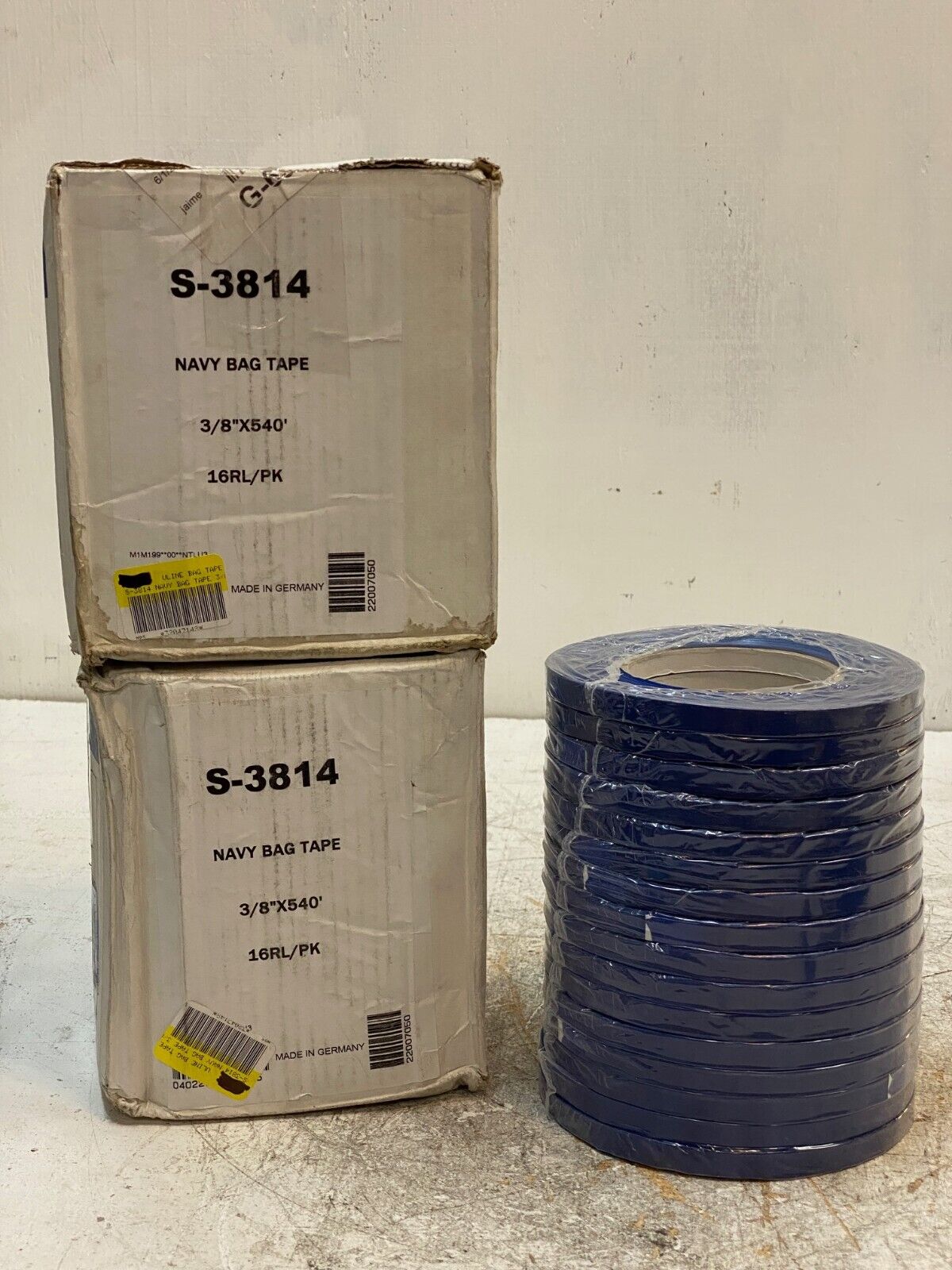 2 Boxes of Uline Navy Bag Tape S-3814 | 3/8"x540' | 16 Rolls (32 Rolls Total)