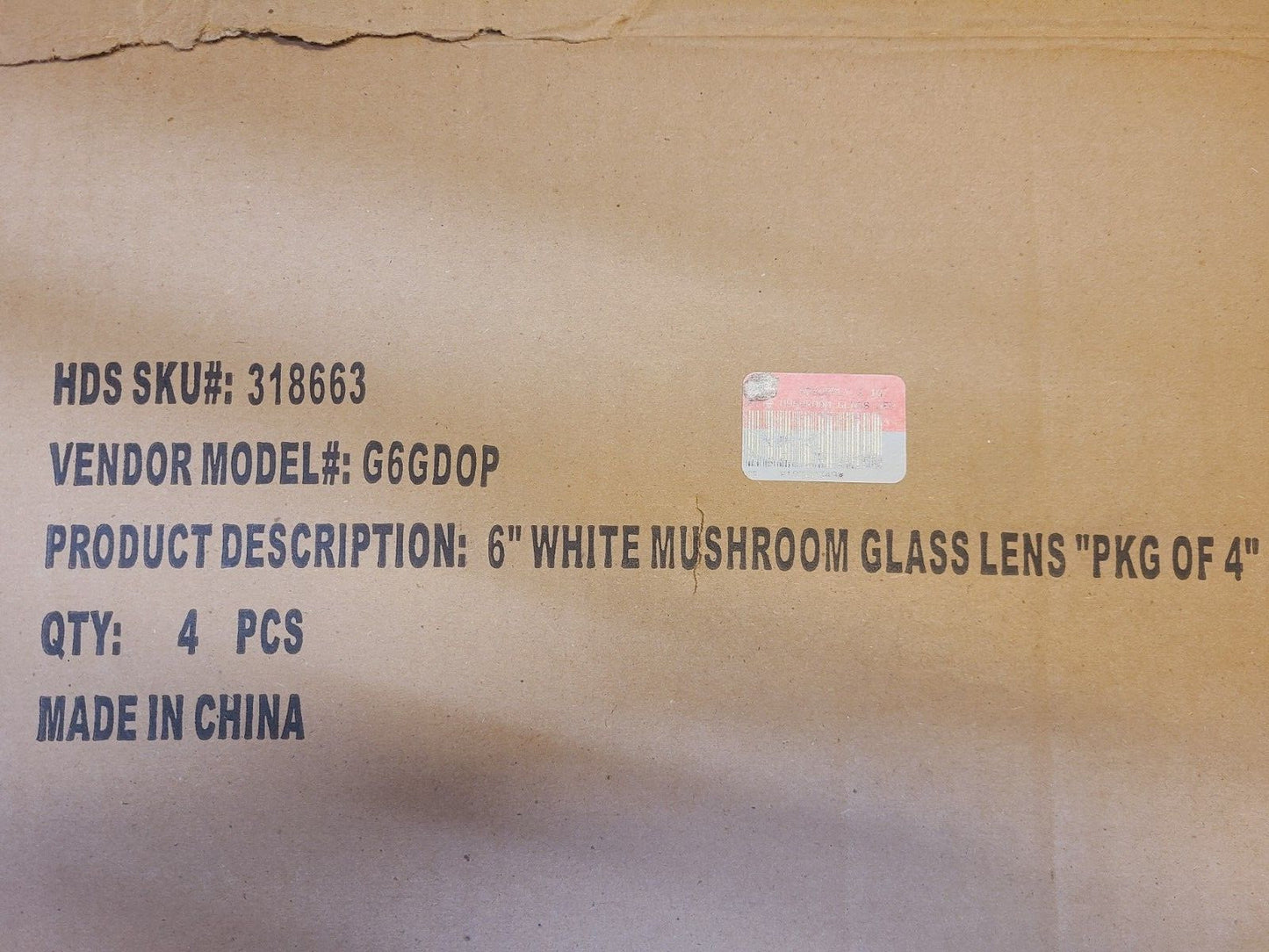 4 Quantity of 6" White Mushroom Glass Lenses 318663 (4 Qty)