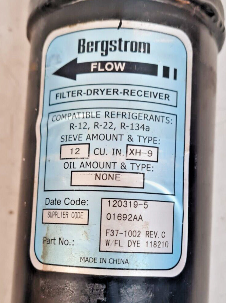 Bergstrom Filter Dryer Receiver 120319-5 | 01692AA F37-1002 | R-12 R-22 R-134a