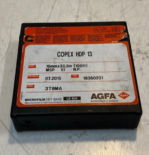 AGFA Copex HDP 13 High Contrast Document Roll Film 16mm x 100'