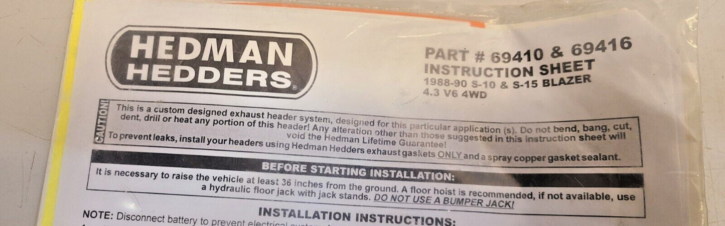 Hedman Hedders Replacement Parts Kit For 69410 & 69416 | 1988-90 S-10 & S-15