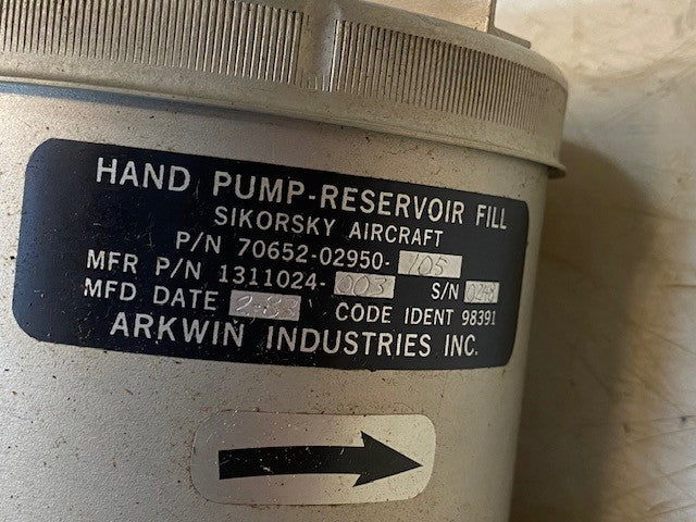 Sikorsky Aircraft Hydraulic Hand Pump Reservoir Fill 70652-02950-105