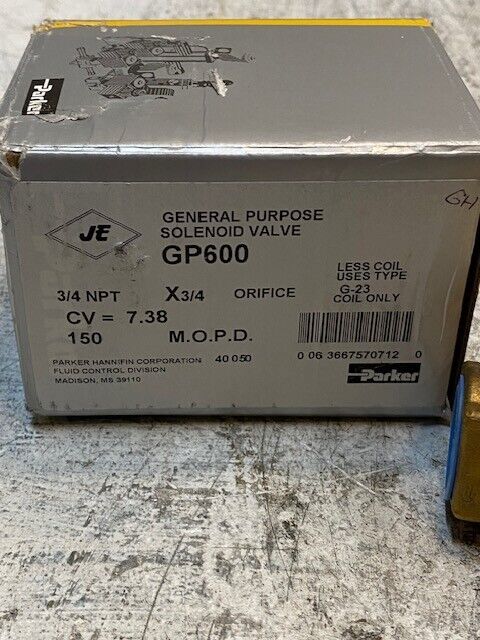 Parker Solenoid Valve GP600 | 3/4 NPT | CV = 7.38 | 40050