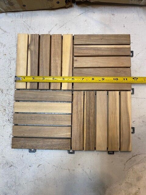 2 Qty of Pack of 10 Acacia Hardwood Interlocking Patio Tiles 12"x12" (20 Total)