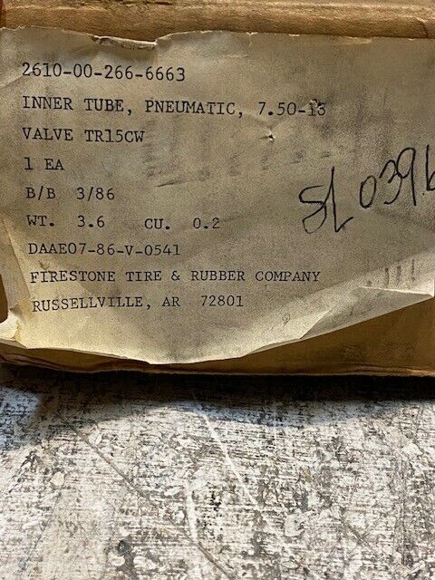 5 Qty of FIRESTONE Pneumatic Inner Tube Tire 7.50-18, 2610-00-266-6663 (5 Qty)