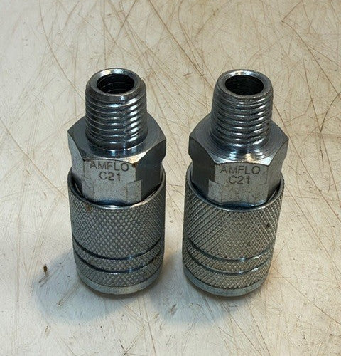 2 Quantity of AMFLO C21 Steel 1/4" Quick Connect Couplings 1/4" MPT (2 Qty)