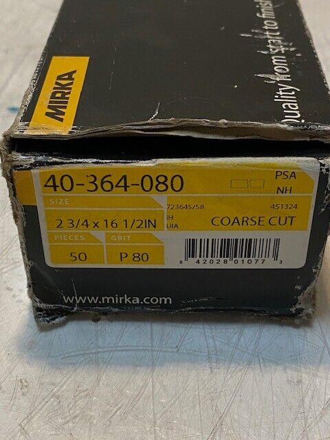 Box of 50 Mirka 40-364-080 Coarse Cut 2-3/4"x16-1/2" PSA File Sheet 80G