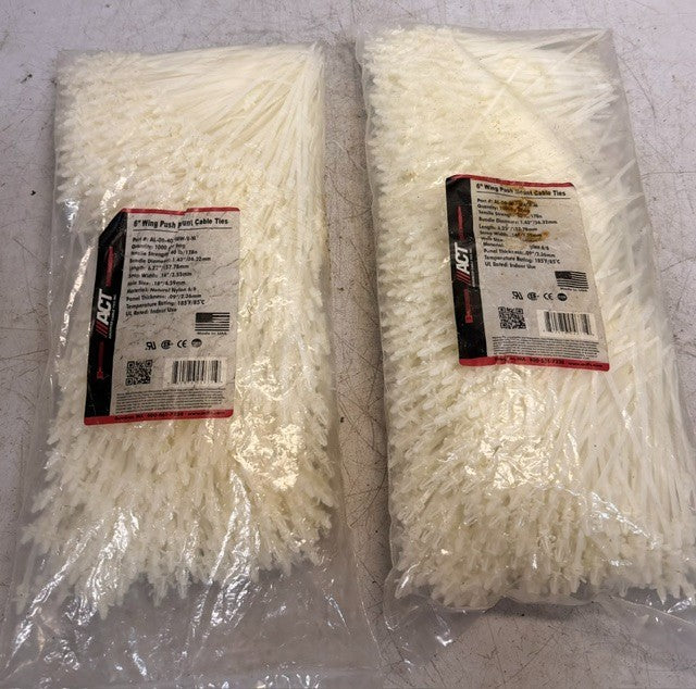 2 Quantity Bag of 1000 ACT 6" Wing Push Mount Cable Ties AL-06-40-PMW9-M
