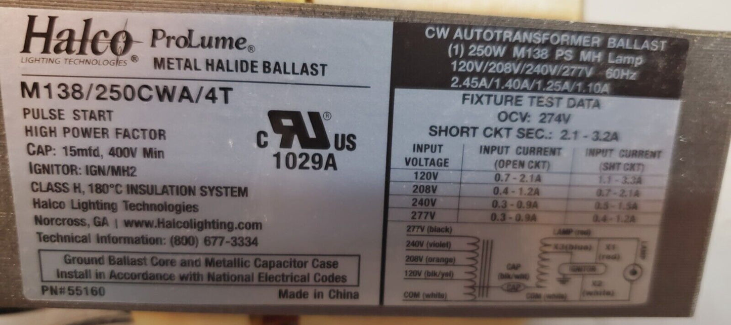 Halco Pulse Start Metal Halide Ballast 55160 | M138/250CWA/4T/K | 250W