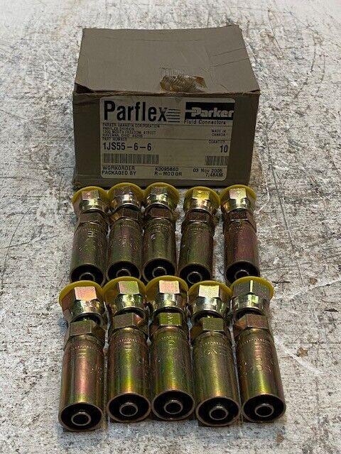 10 Quantity of Parker Parflex Fluid Connectors 1JS55-6-6 (10 Quantity)