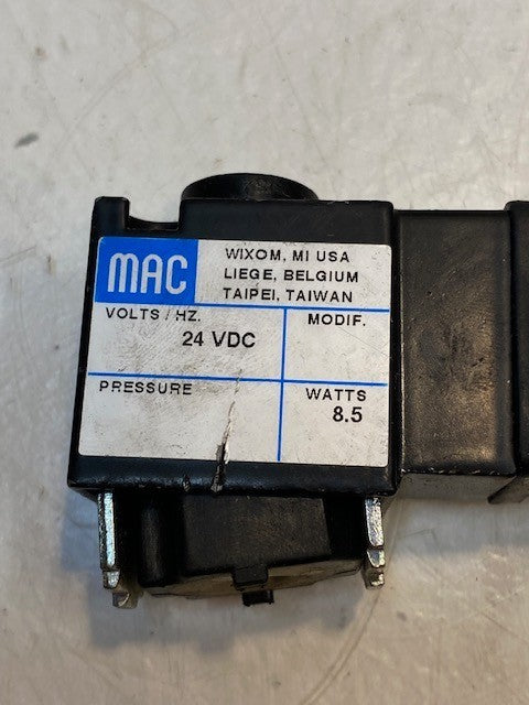 MAC Pneumatic Solenoid Valve 24 VDC 8.5 Watts 3-1/2" Long 1-3/4" Wide 1" Thick