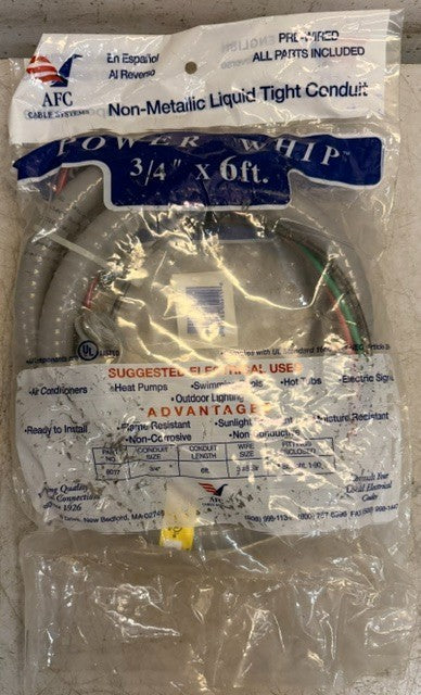 2 Quantity AFC Cable Systems Non-Metallic Liquid-Tight Power Whip 3/4" x 6' 8017