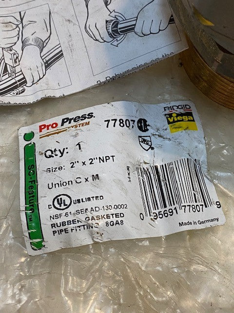 Viega Pro Press Ridgid 77807 | 2" x 2" NPT Union C x M Pipe Fitting Adapter