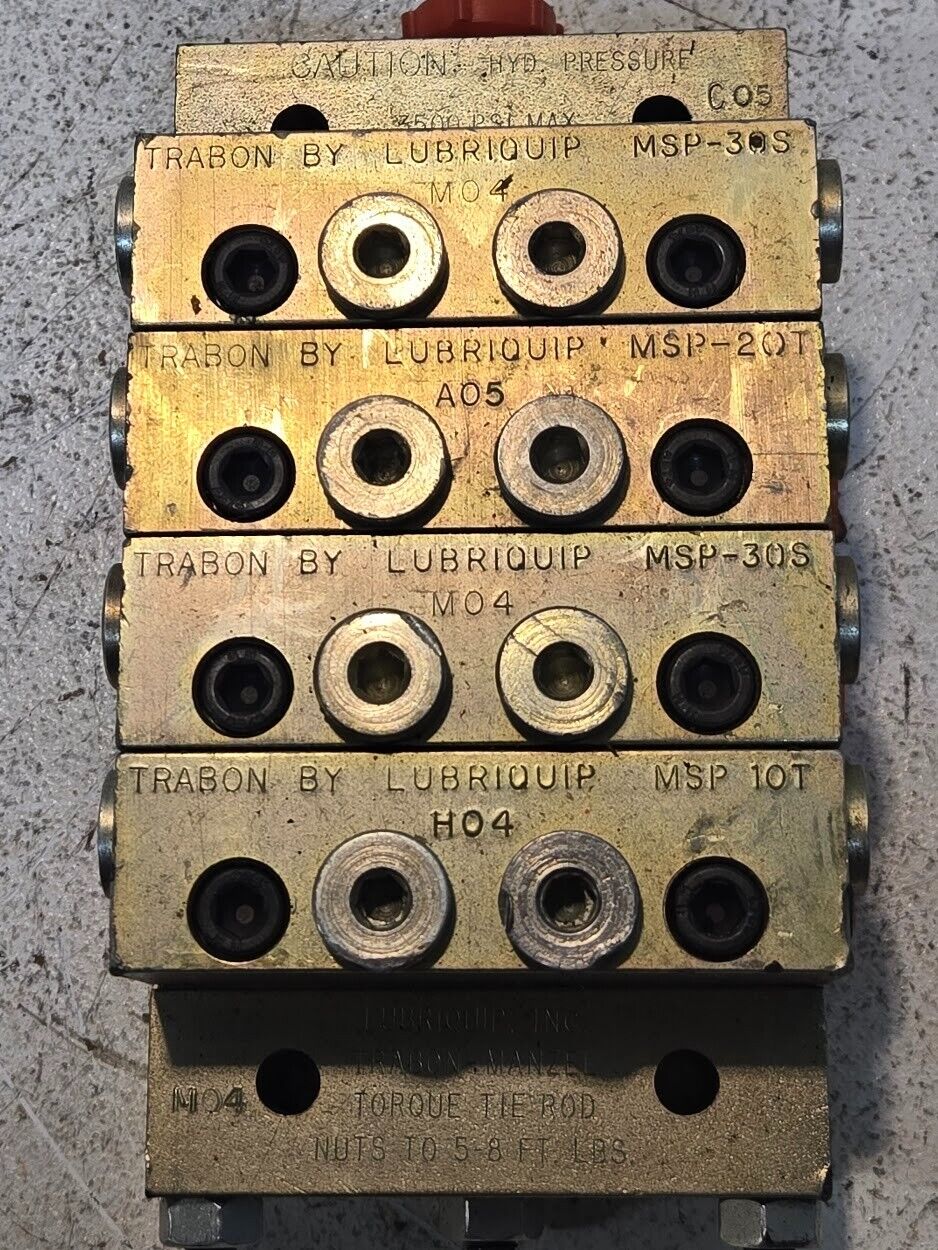 Lubriquip Trabon Modular Divider Valve Stack | 2x MSP-30S | MSP-20T | MSP-10T