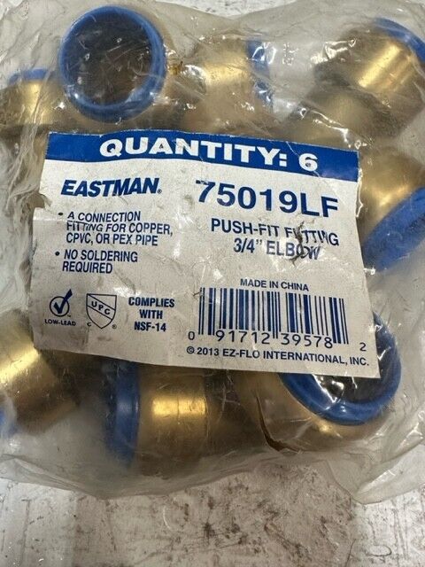 15 Pack of Push-Fitting 3/4  Elbow 75019LF Eastman (Quantity 15)