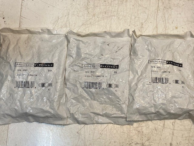 3 Bags of 10 Qty of Anderson Fittings U1-6D Connectors 3/8x1/2 (30 Pcs Total)