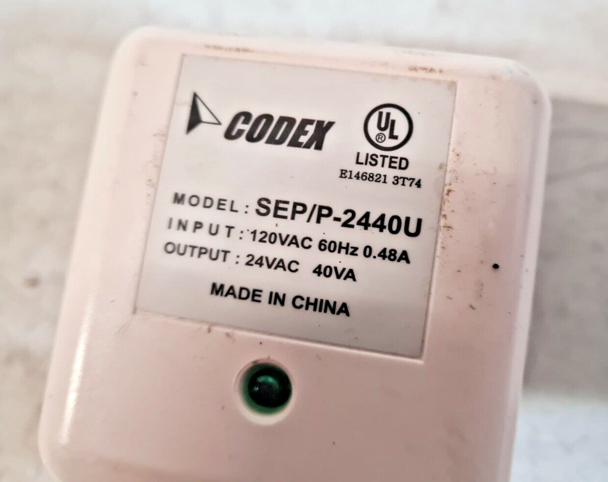 Codex  Plug In Transformer Class 2 | SEP-P/2440U | SC1403 | 120VAC 60Hz 0.48A