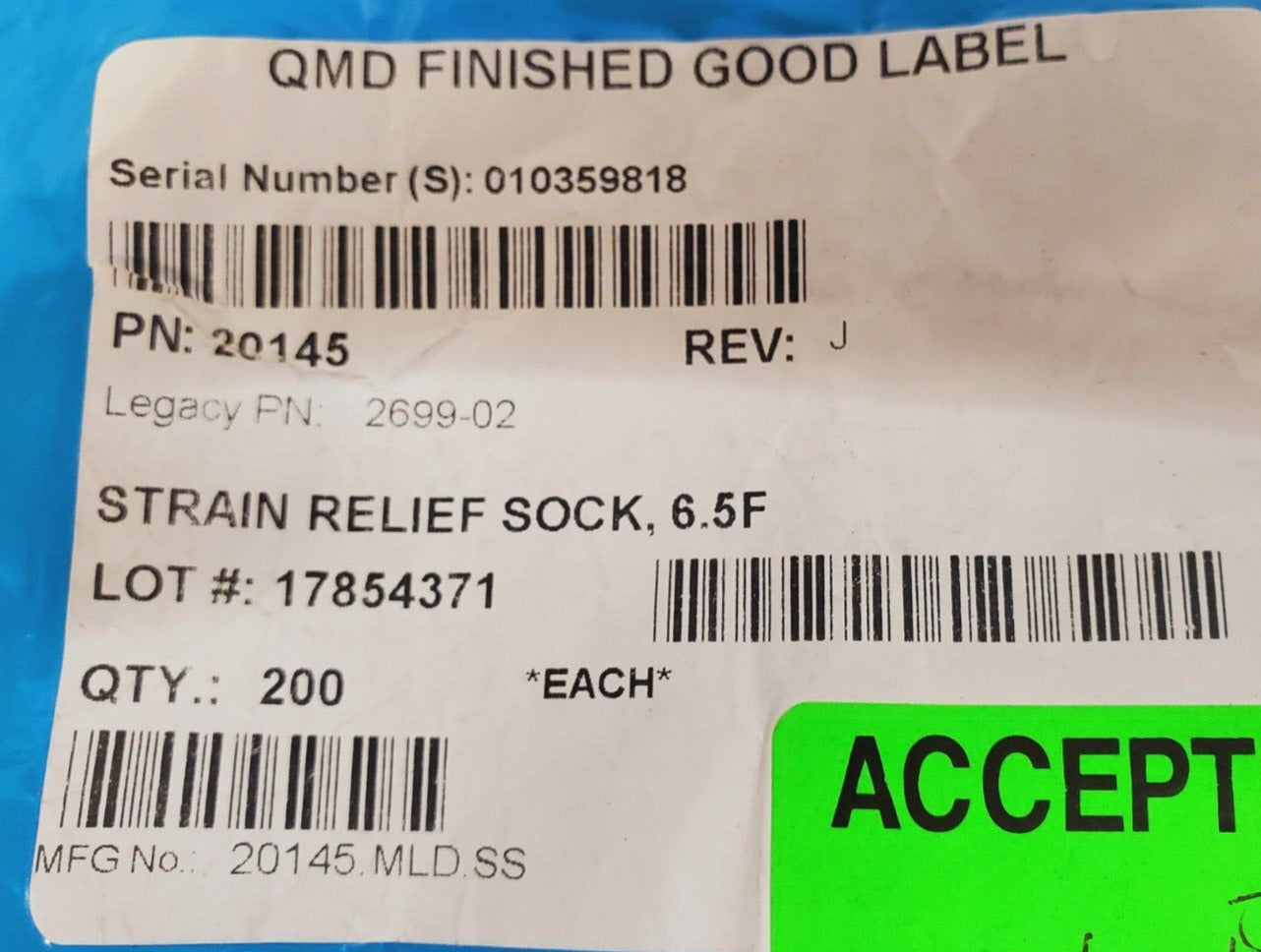 200 Qty of QMD Strain Relief Sock 6.5F 20145 | 2699-02 | 20145.MLD.SS (200 Qty)