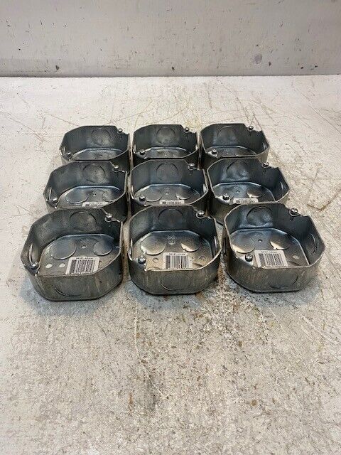 9 Qty of Electrical Ceiling Octagon Steel Silver Boxes 54151-1/2-3/4 (9 Qty)