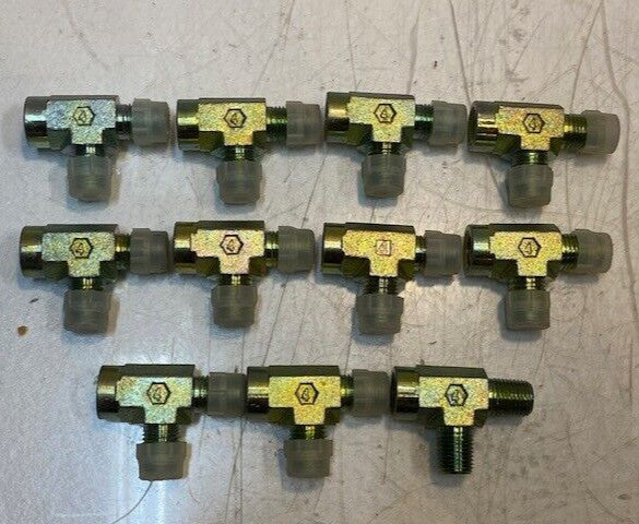 11 Qty of Hydraulic Tee Male x Male x Female 4 | 50mm L 14mm Thread (11 Qty)