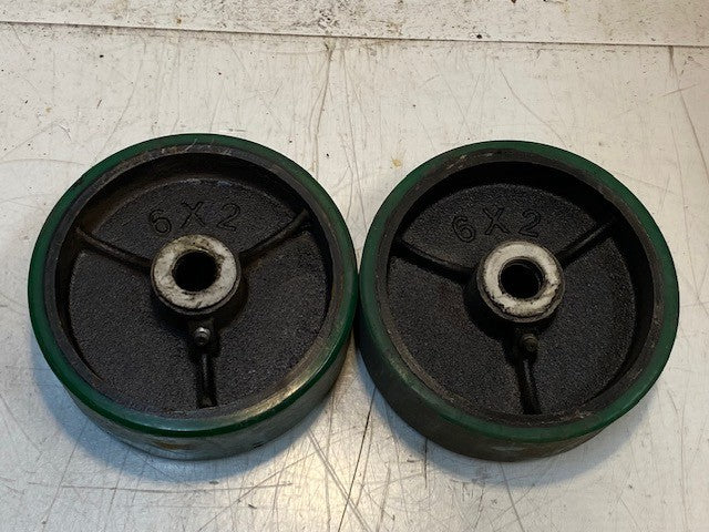2 Quantity of 6" Green Caster Wheels 6x2 | 20mm Bore (2 Quantity)