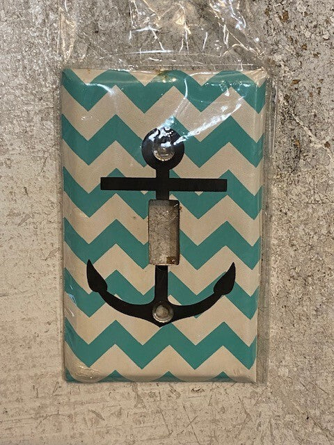 2 Quantity of Light Switch Plates Teal & White Chevron & Anchor 72077-1 (2 Qty)