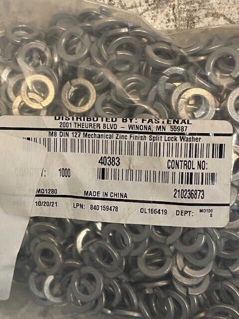 3.15 lb bag of Fastenal M8 DIN 127 Split Lock Washers 40383 *Approx. 1000 Qty*